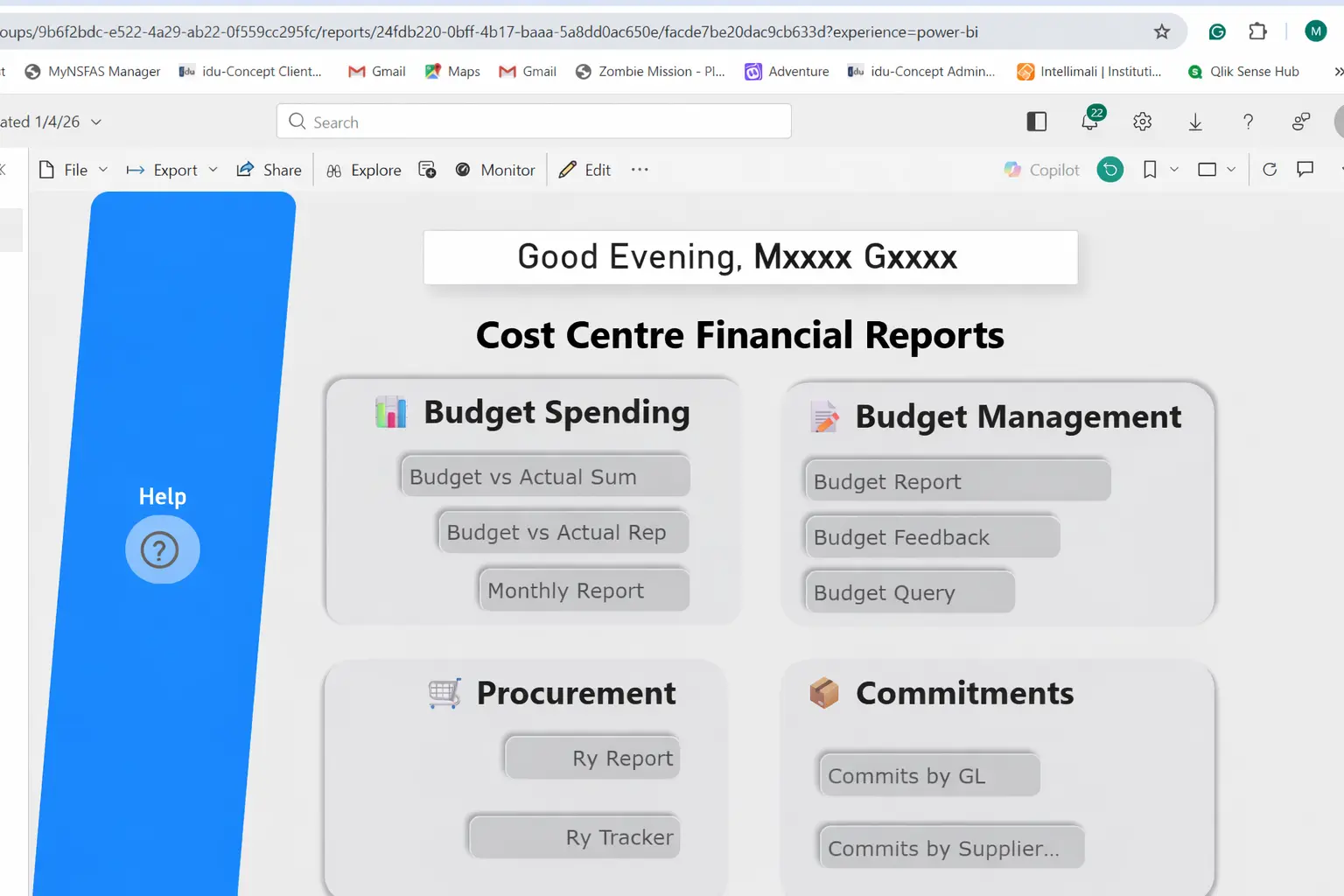 Power BI cost centre financial reports and variance views